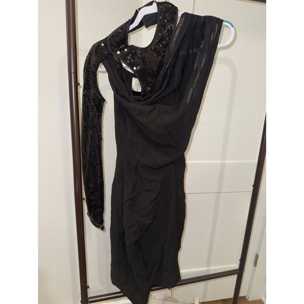 Black Sleeveless Draped Dress with Sequined halter and sleeve